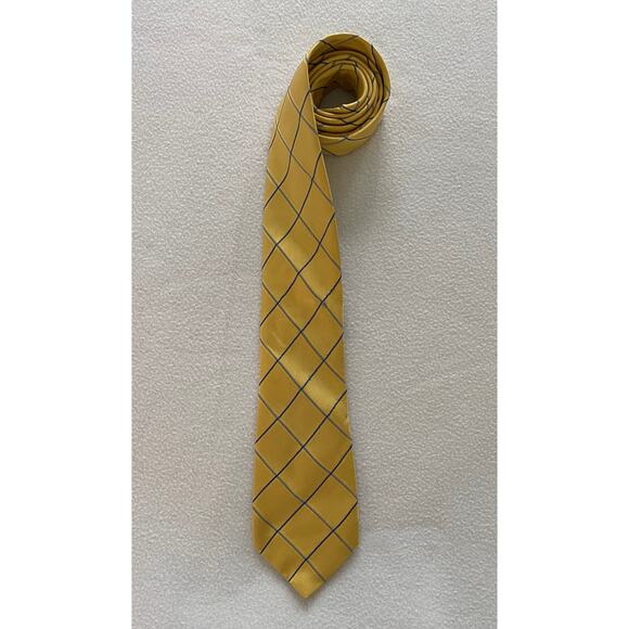 Thomas Pink Tie Vivid Gold Gray Checkered Luxury Necktie Silk Woven Thick - Picture 1 of 4